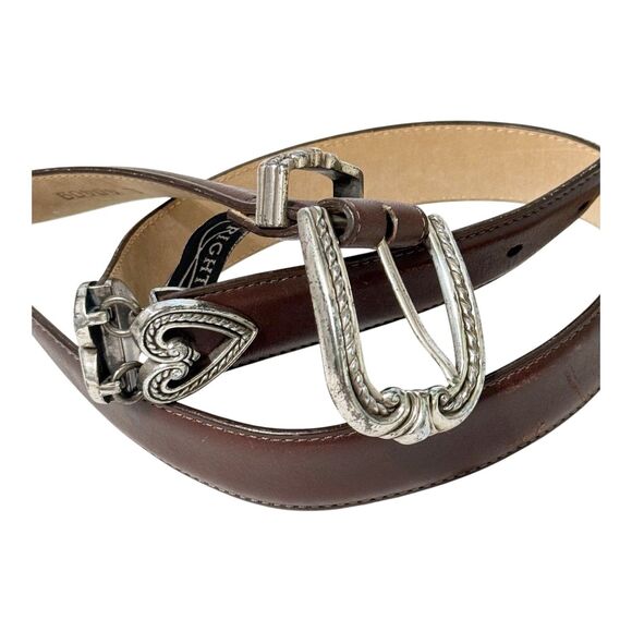 Vtg Brighton Sz L Brown Leather Belt 40409 Heart Links Silvertone Womens Western main image 12
